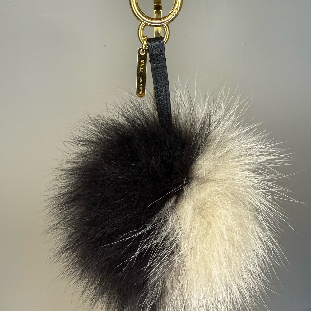 Fendi Silver & Black Fox Fur Bag Charm with Goldtone Hardware - Picture 6 of 6